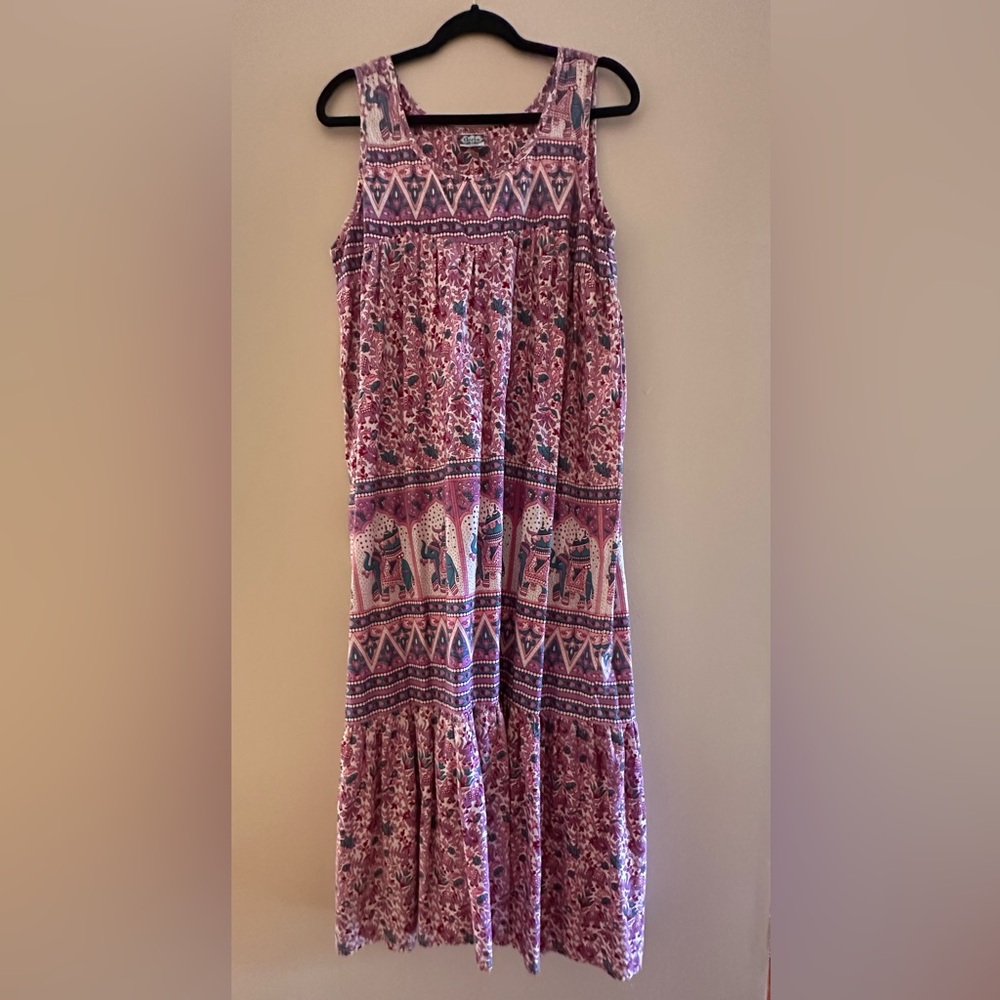 Pink and Purple Tiered Maxi Sundress with Square Neck